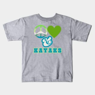 Peace, Love & Kayaks - Groovy Retro Mossy Colorway Pacific Northwest Style Kids T-Shirt